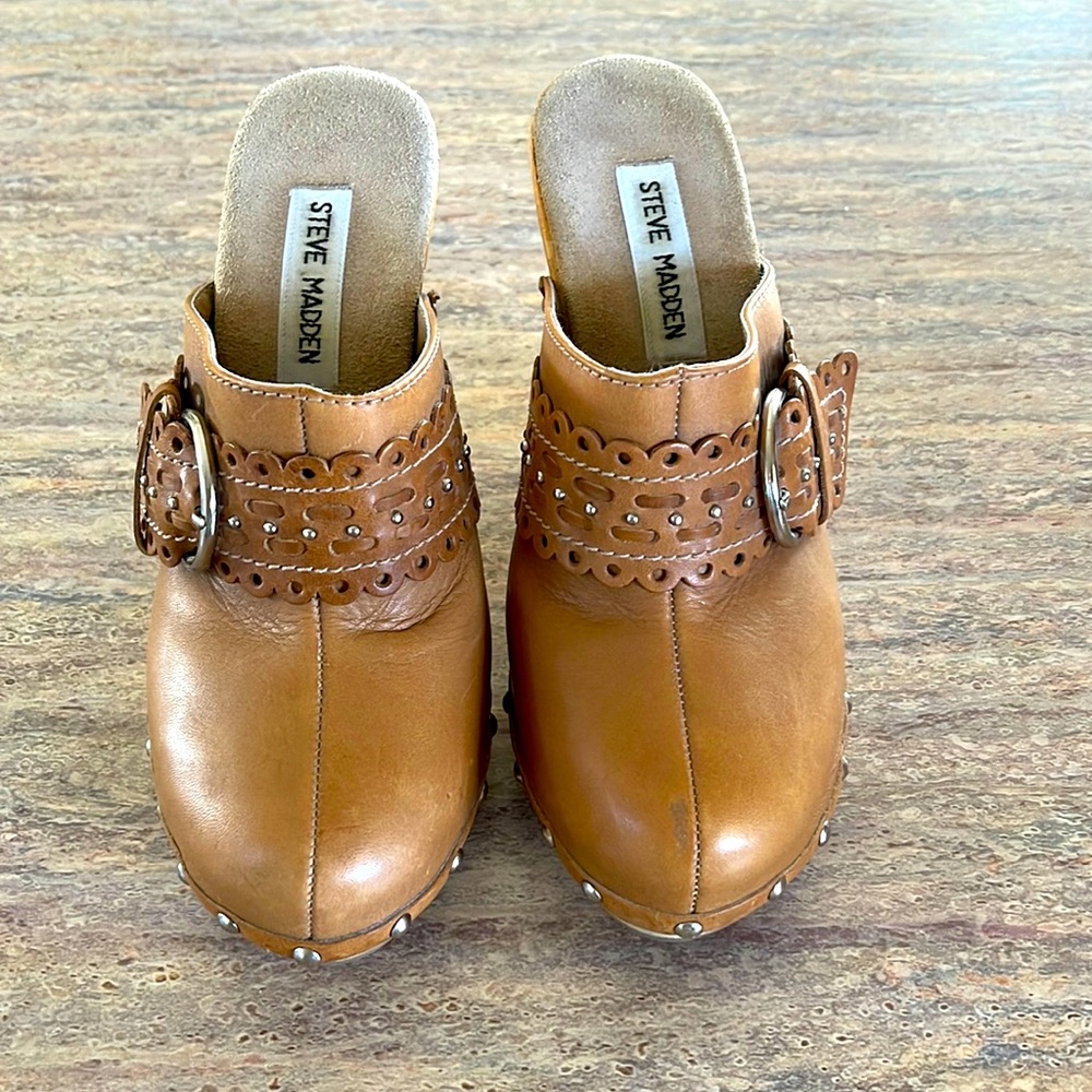 VGUC Vintage STEVE MADDEN Leather Lashes Brown Silver Tone Studded Clog ~ 7 - Picture 1 of 6